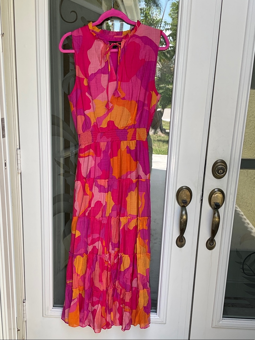 MSK Pink & Orange Sleeveless Tie-Neck Maxi Dress